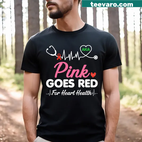 Pink Goes Red heart health awareness shirt for women