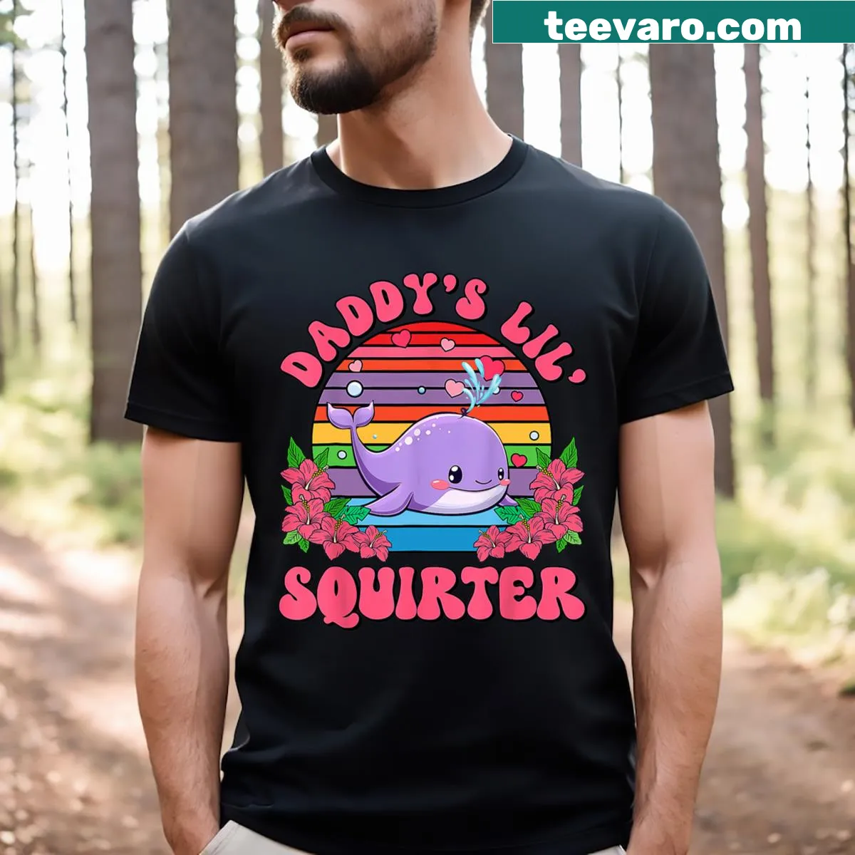 Funny t-shirt with 'Daddy's Lil Squirter' text — on a men's t-shirt