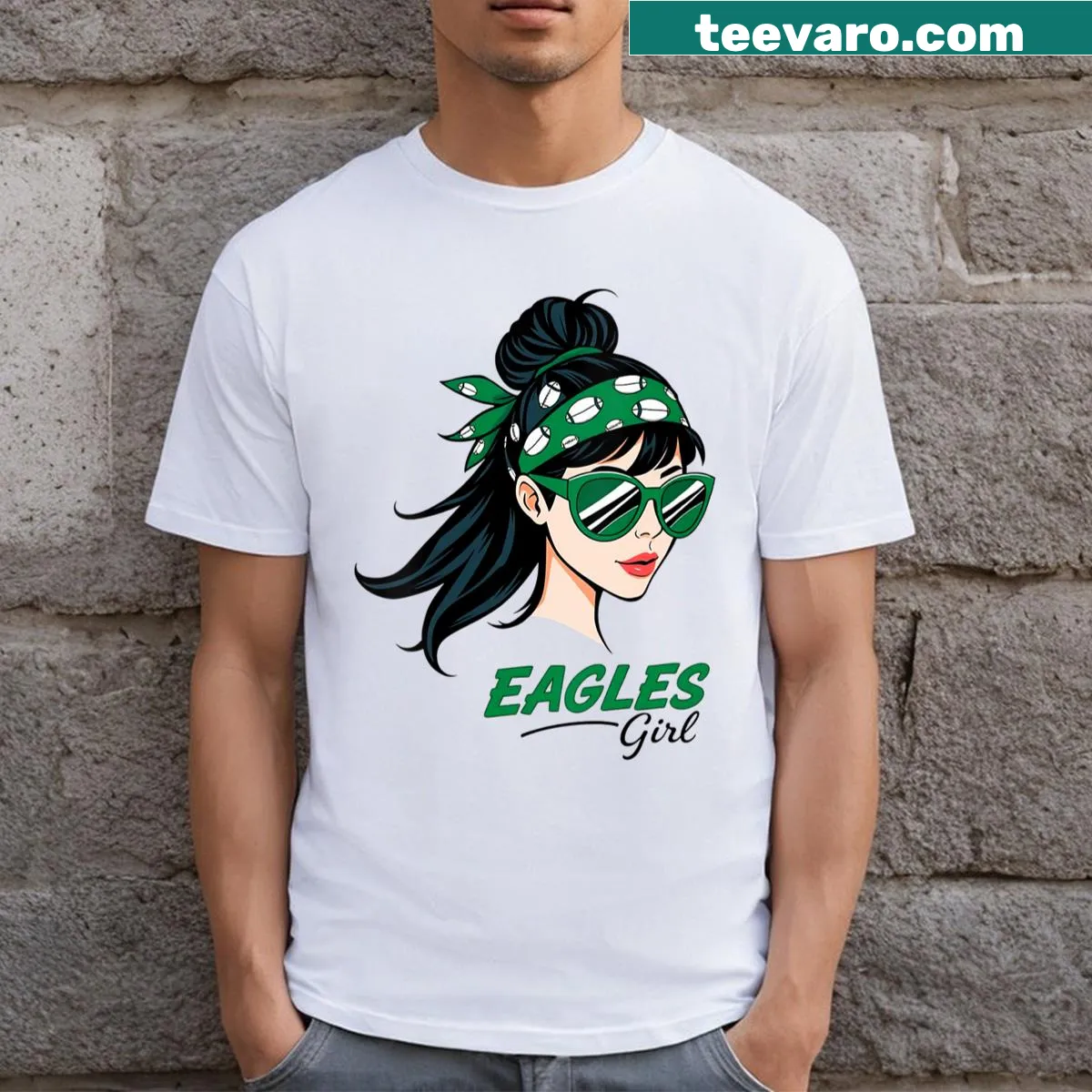 Eagles Girl V-neck t-shirt with fun typography for youth — on a men's t-shirt