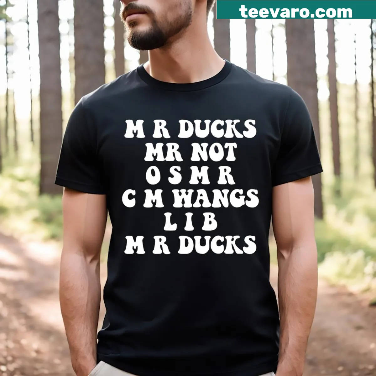 Retro duck lover V-neck shirt with whimsical text — on a men's t-shirt