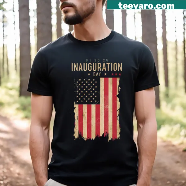 V-neck t-shirt with bold script supporting Donald Trump inauguration