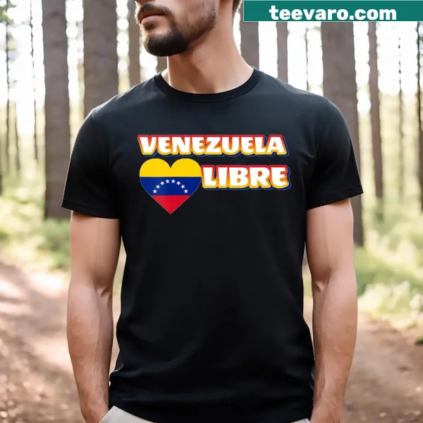 V-neck T-shirt with Free Venezuela text