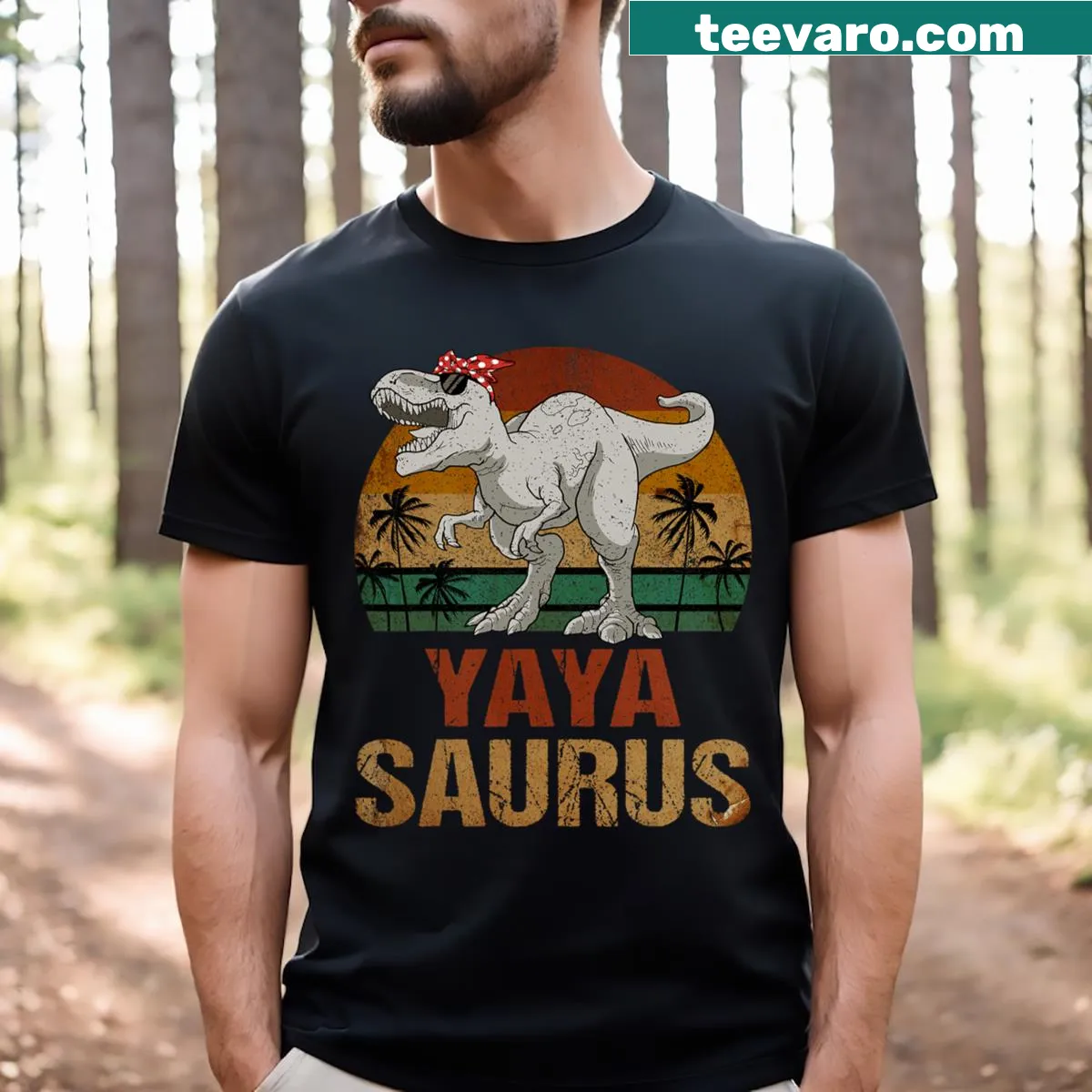 Vintage-style tee with a cute dinosaur graphic and text for moms. — on a men's t-shirt