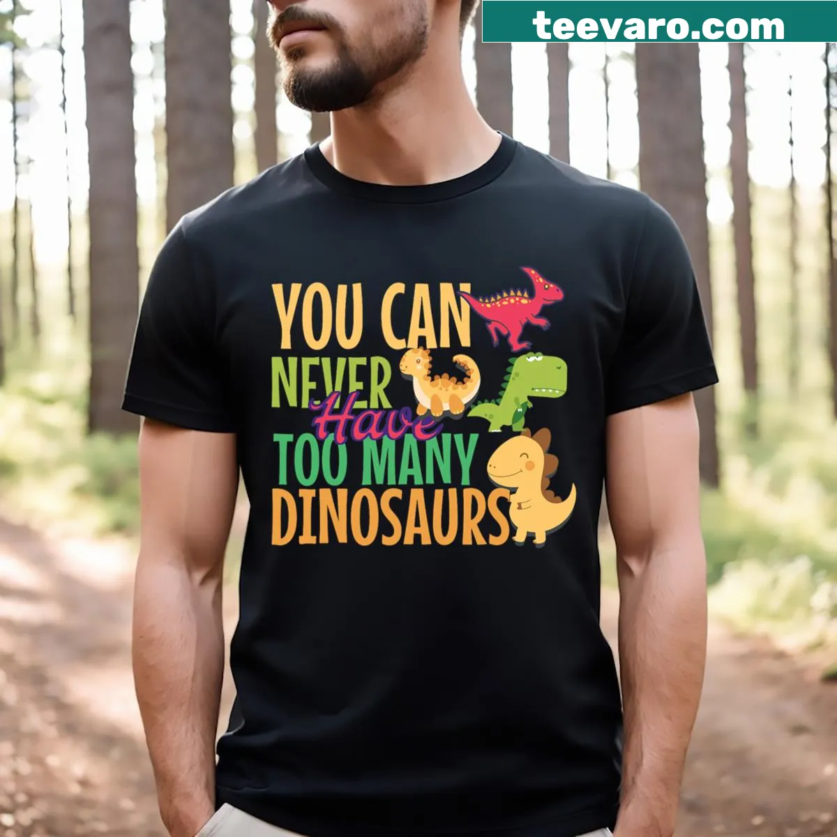 Humorous dinosaur-themed T-shirt with bold text — on a men's t-shirt