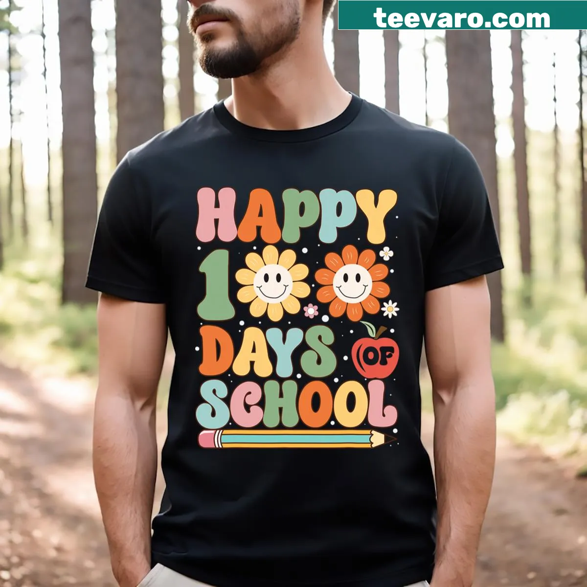Playful graphic for the 100th day of school on a T-shirt — on a men's t-shirt