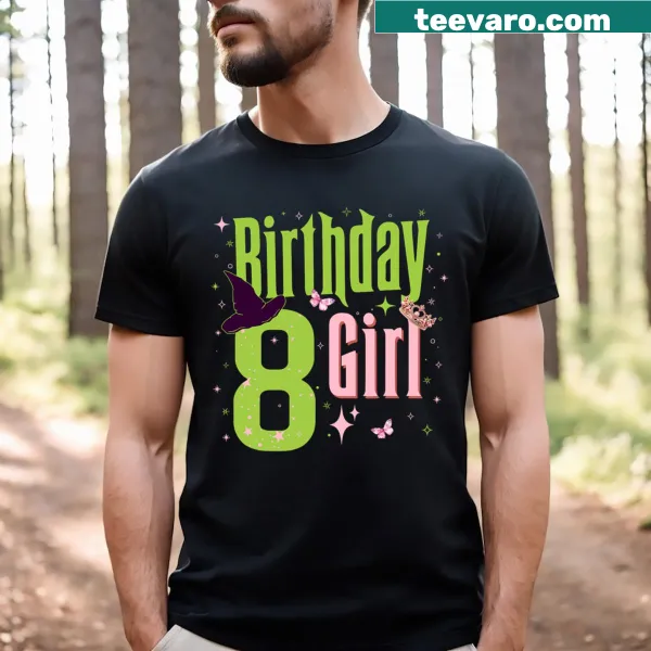 Cute witch cartoon graphic for an 8th birthday on a T-shirt
