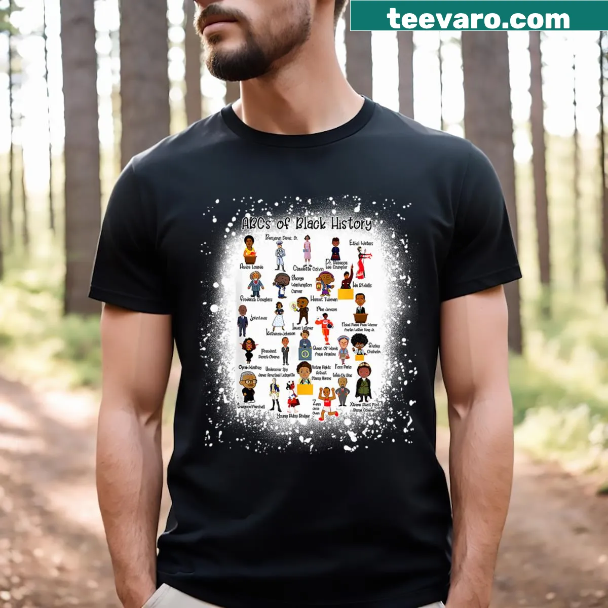 T-shirt celebrating Black History Month with ABC's design — on a men's t-shirt