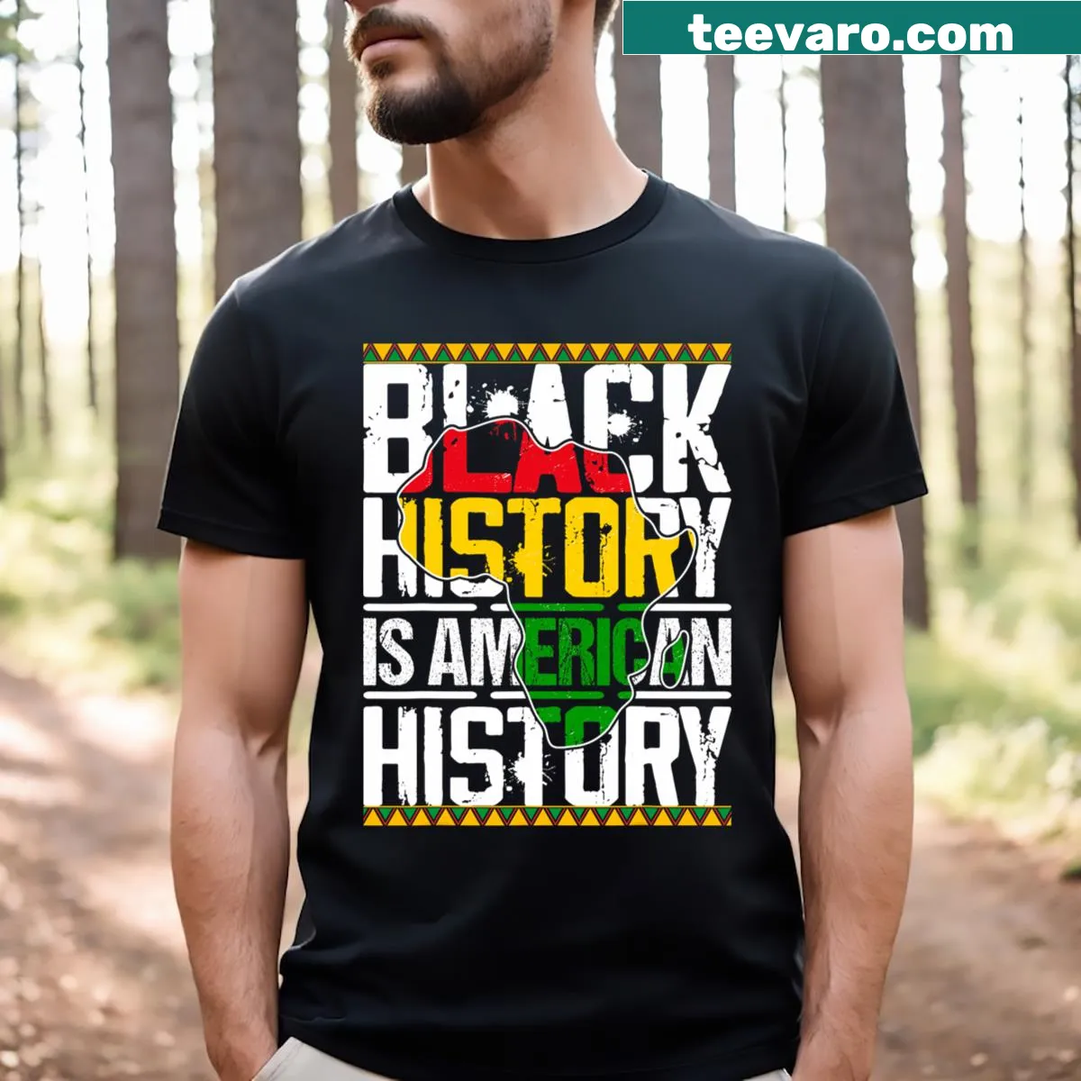 T-shirt with bold text stating 'Black History Is American History' — on a men's t-shirt