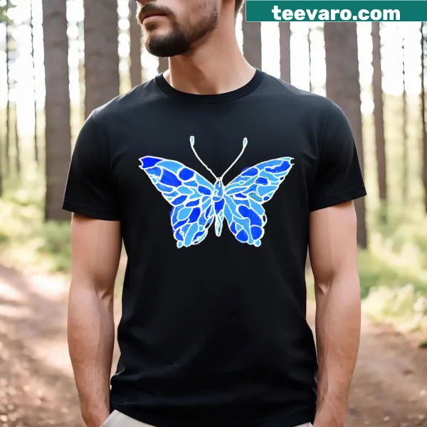 Illustration of a blue butterfly on a T-shirt
