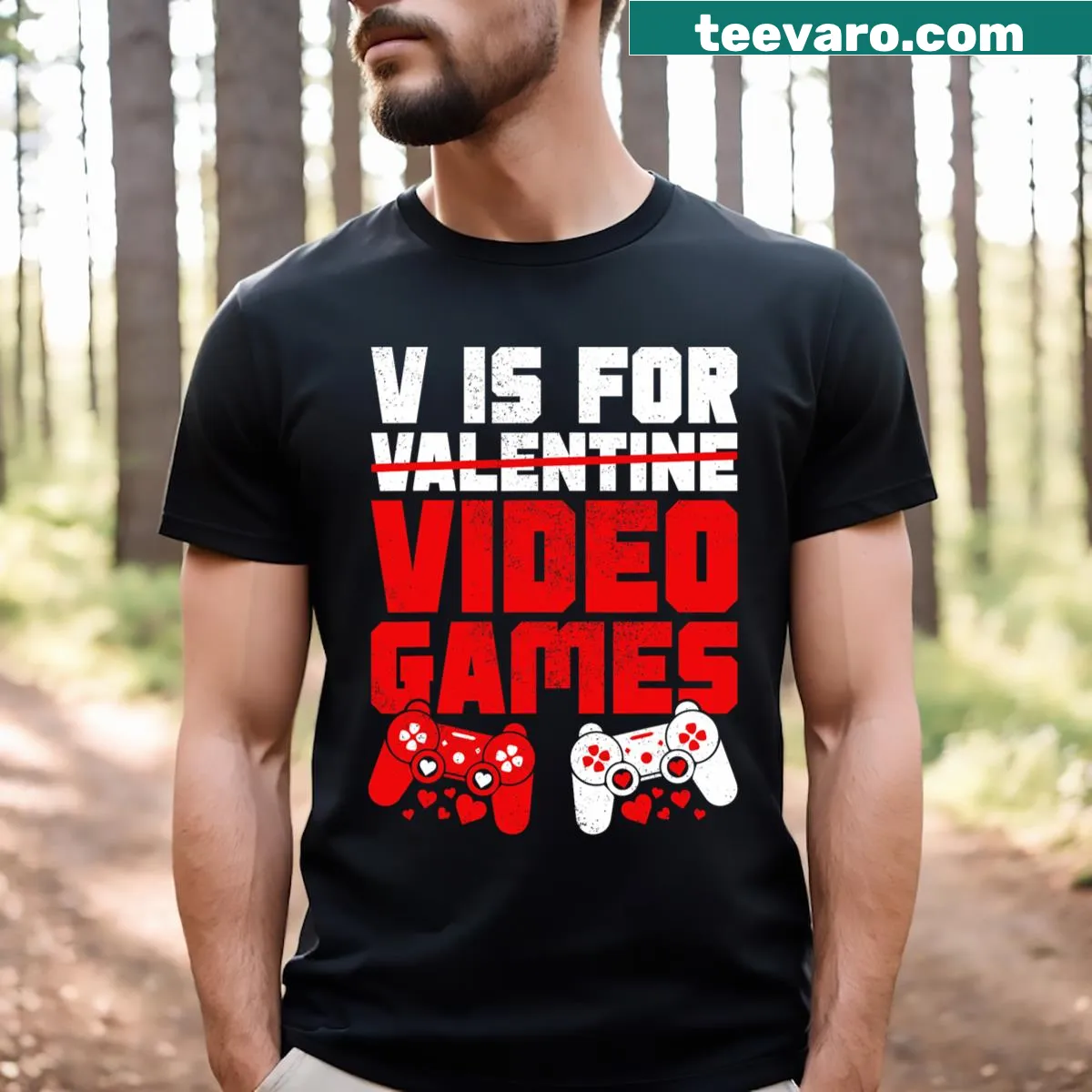T-shirt with 'V Is For Video Games' design for kids — on a men's t-shirt