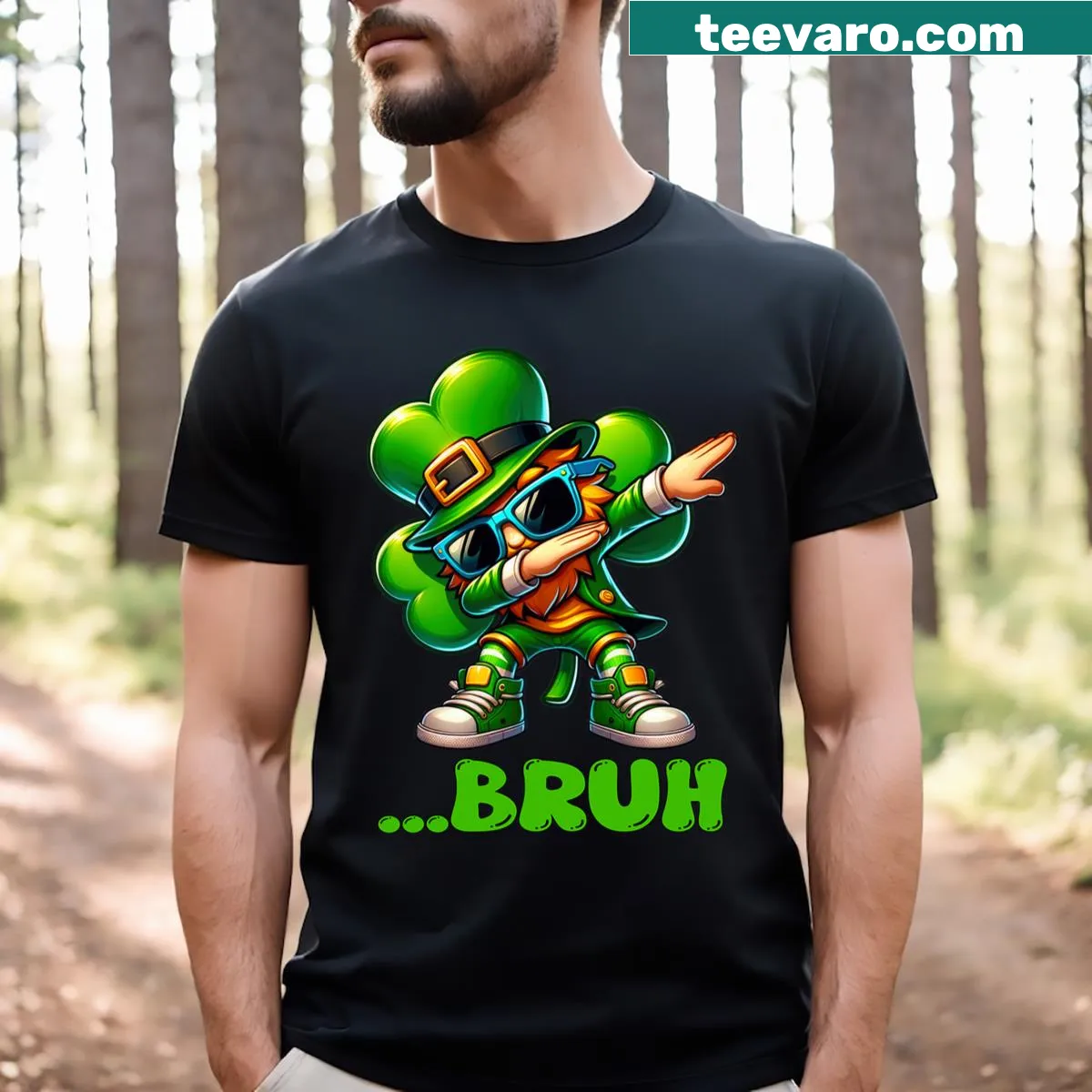 Funny leprechaun dab design for St. Patrick's Day T-shirt — on a men's t-shirt