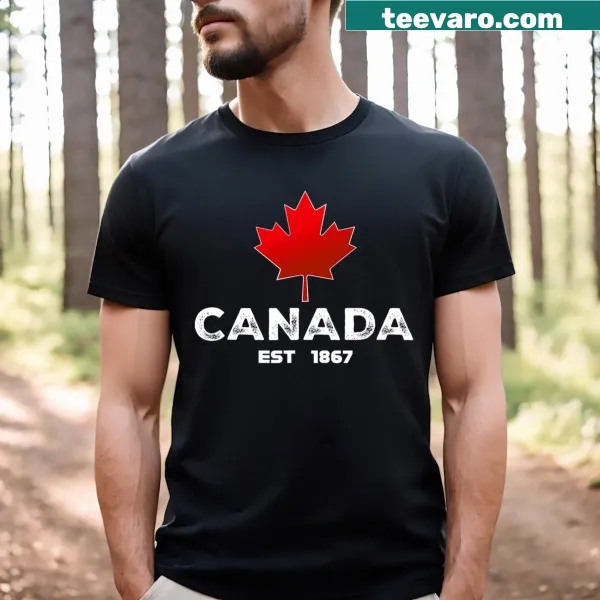 Proud Canadian merch t-shirt with Canada Est 1867 text