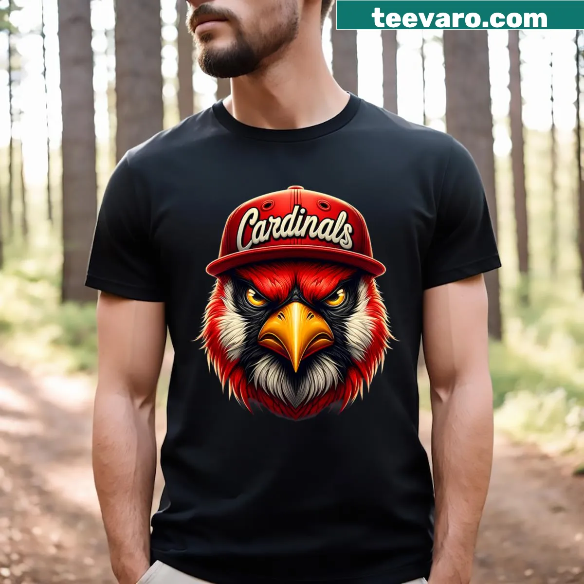 Kids t-shirt with Cardinals team logo and text — on a men's t-shirt