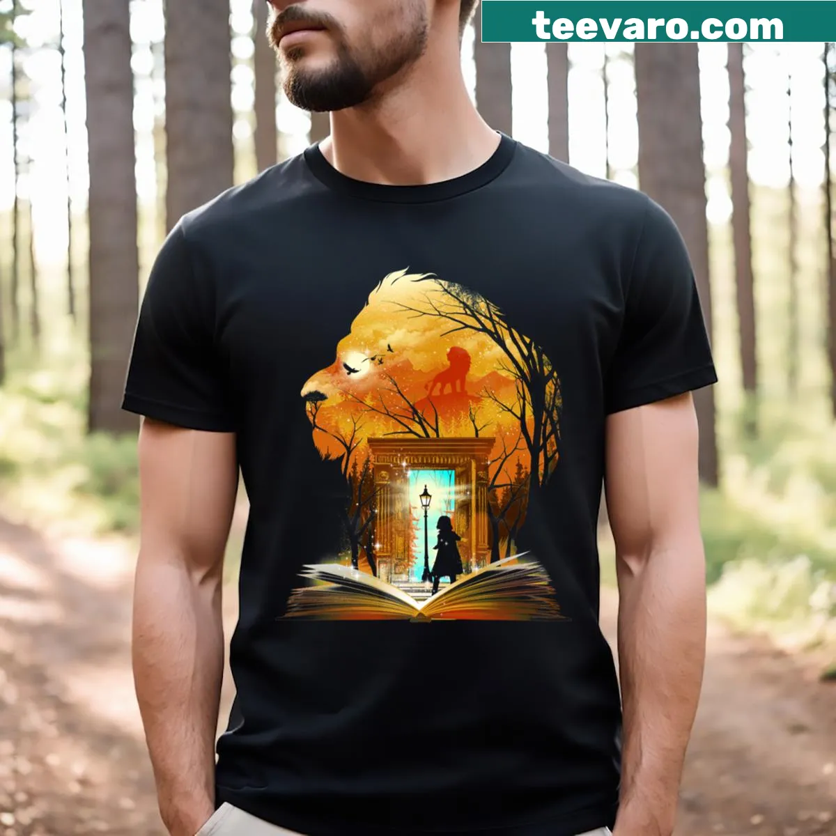 Inspirational typography T-shirt with the phrase 'Courage Dear Heart' — on a men's t-shirt
