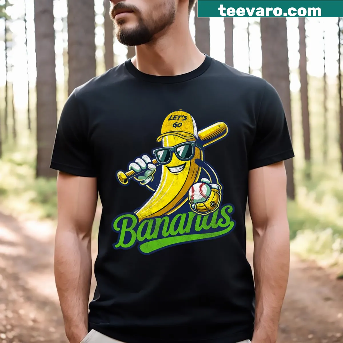 Playful banana graphic T-shirt for men and kids — on a men's t-shirt