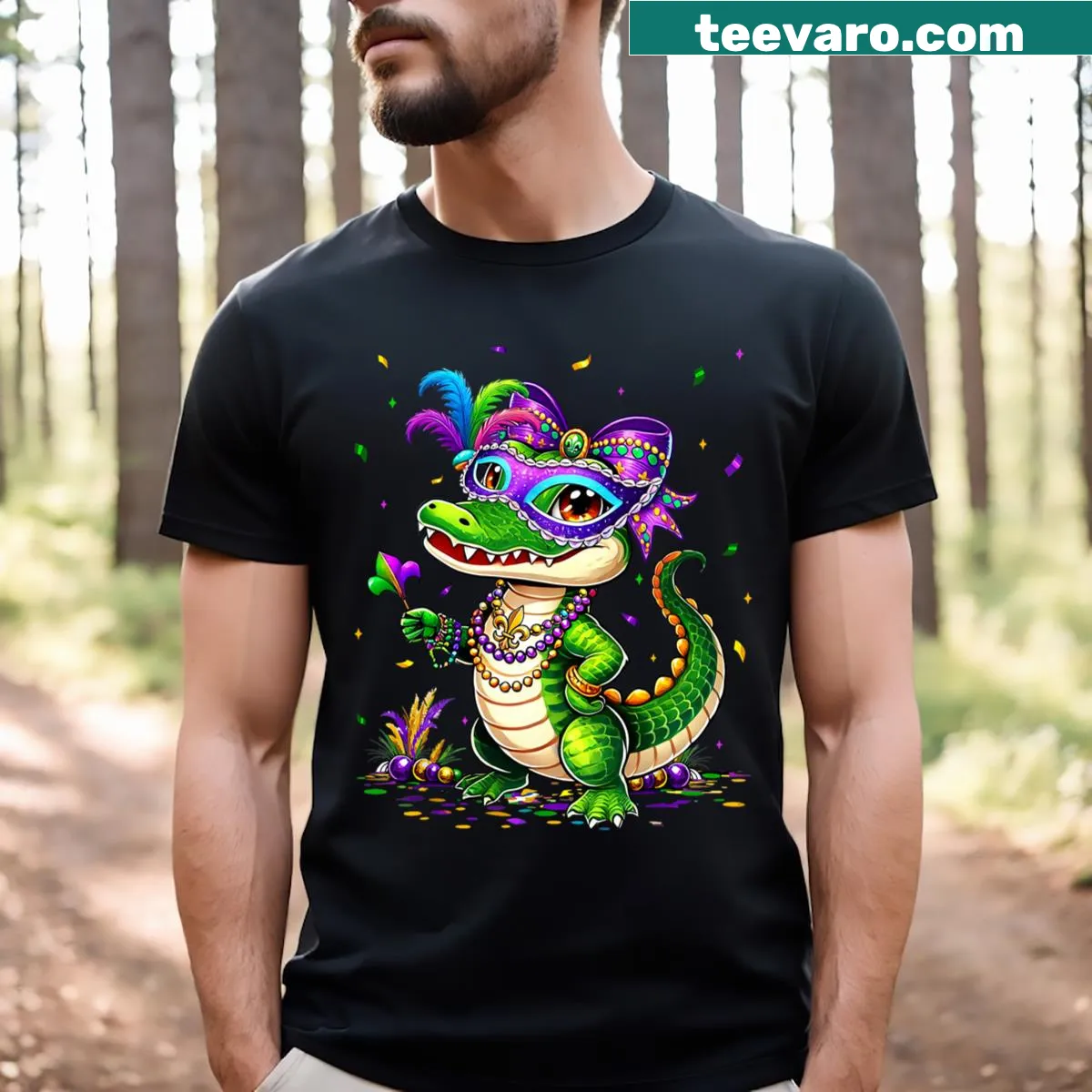 Cute alligator costume design for kids on a Mardi Gras T-shirt — on a men's t-shirt