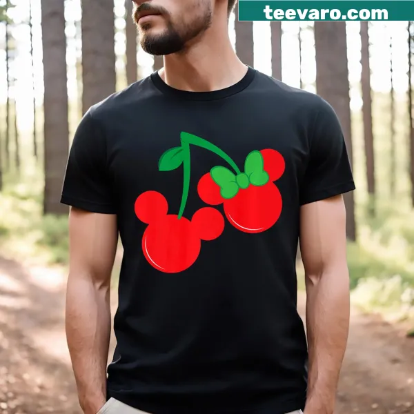 Cute cartoon mouse with cherries graphic on kids t-shirt