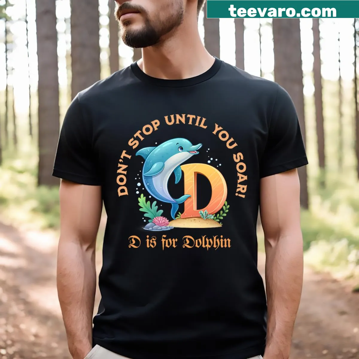 Inspiring dolphin-themed t-shirt with motivational text — on a men's t-shirt