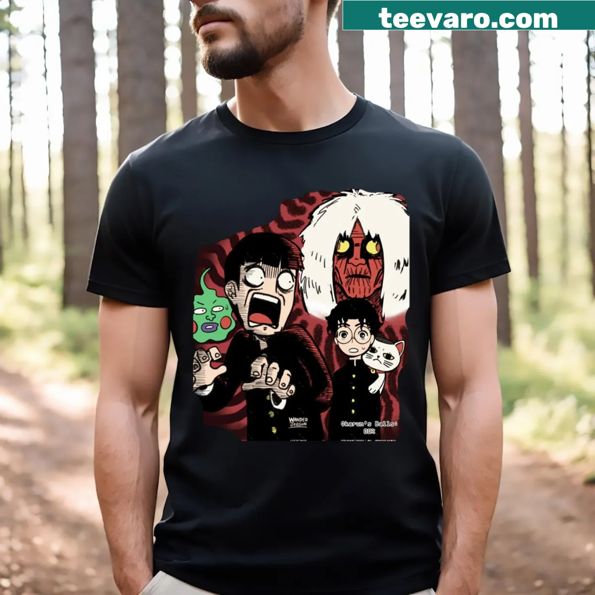 Fanart characters themed T-shirt for Dan Da Dan fans — on a men's t-shirt