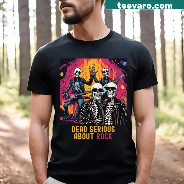 Skeleton rocking out on a guitar with a funny message