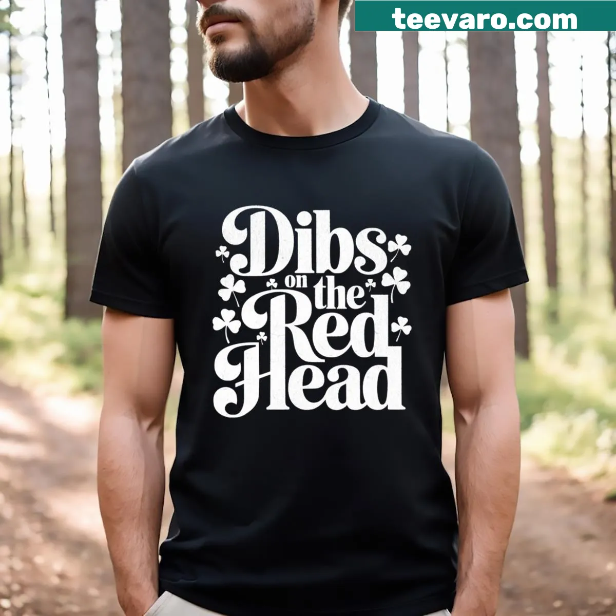 Funny St. Patrick's Day T-shirt with text 'Dibs On The Red Head' — on a men's t-shirt