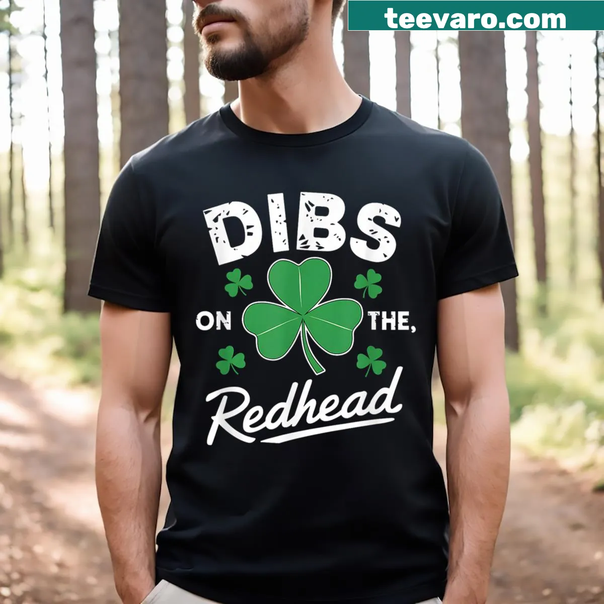 Funny St. Patrick's Day shirt with 'Dibs On The Redhead' text — on a men's t-shirt