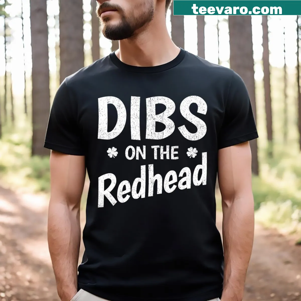 Funny St. Patrick's Day shirt with 'Dibs On The Redhead' text — on a men's t-shirt