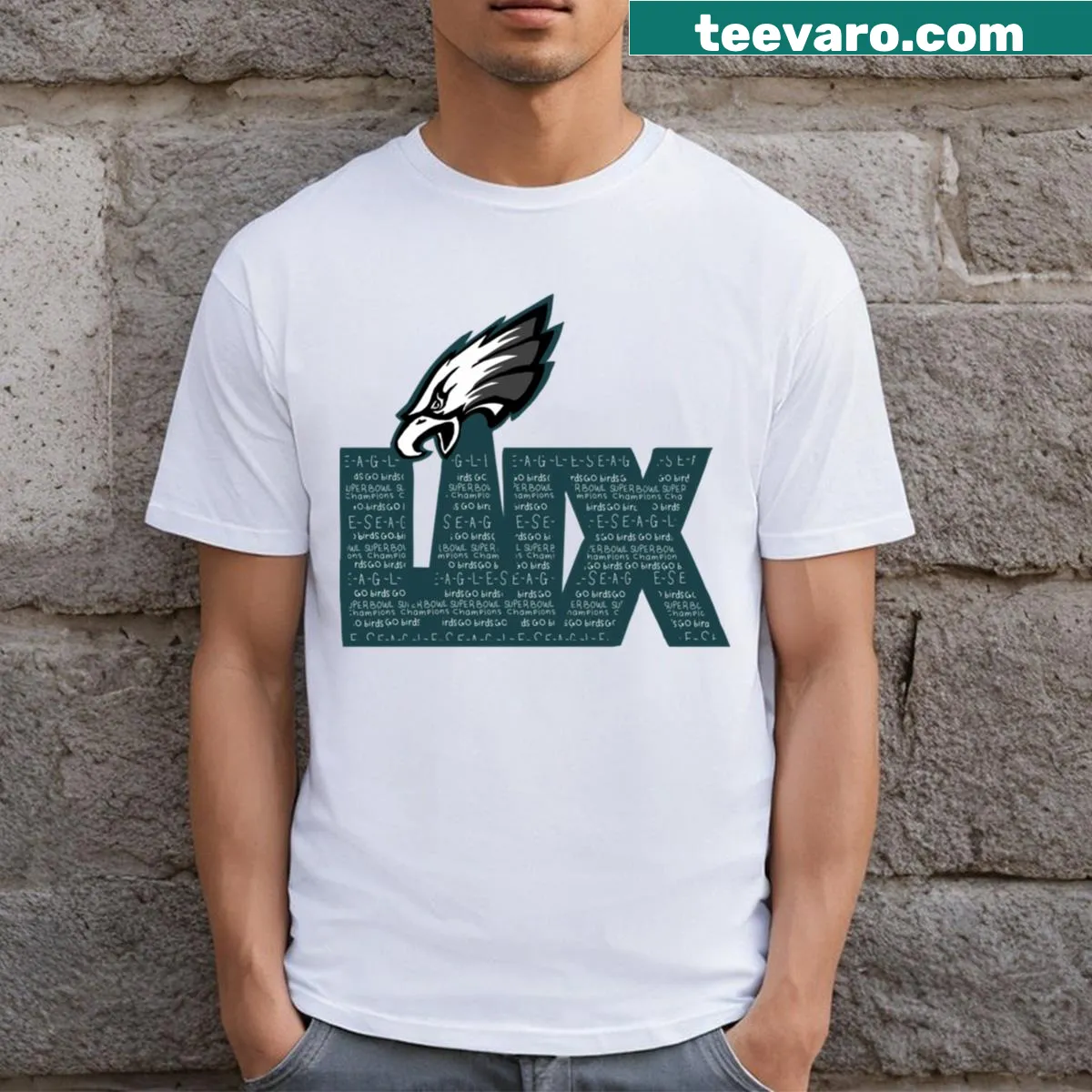 Superbowl-themed Eagles t-shirt celebrating team spirit — on a men's t-shirt