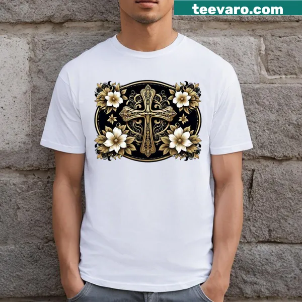Illustrated t-shirt with a cross and heart design saying Eternal Love