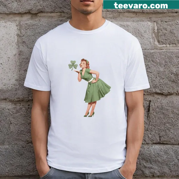 Cute St. Patrick's Day T-shirt featuring a flirty pin-up housewife design.