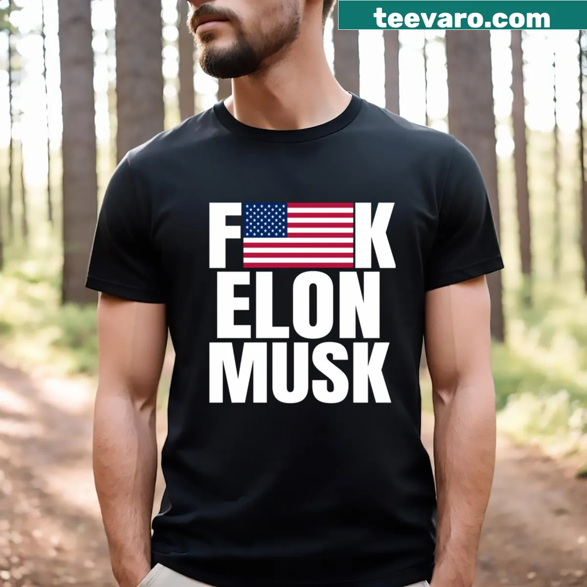 Bold t-shirt with provocative text and an American flag design — on a men's t-shirt