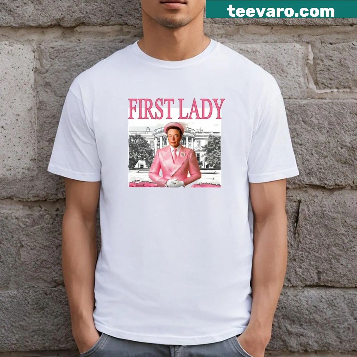 Witty political humor t-shirt featuring Elon Musk — on a men's t-shirt