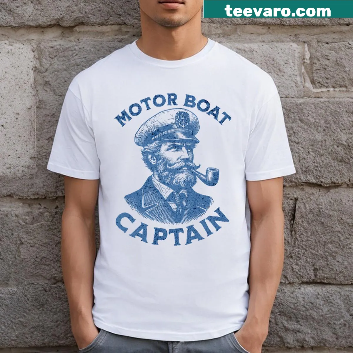 Nautical-themed graphic T-shirt for motorboat captains — on a men's t-shirt