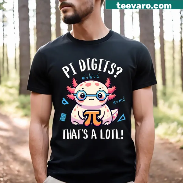 Cute Pi Day t-shirt with an axolotl and pi digits graphic