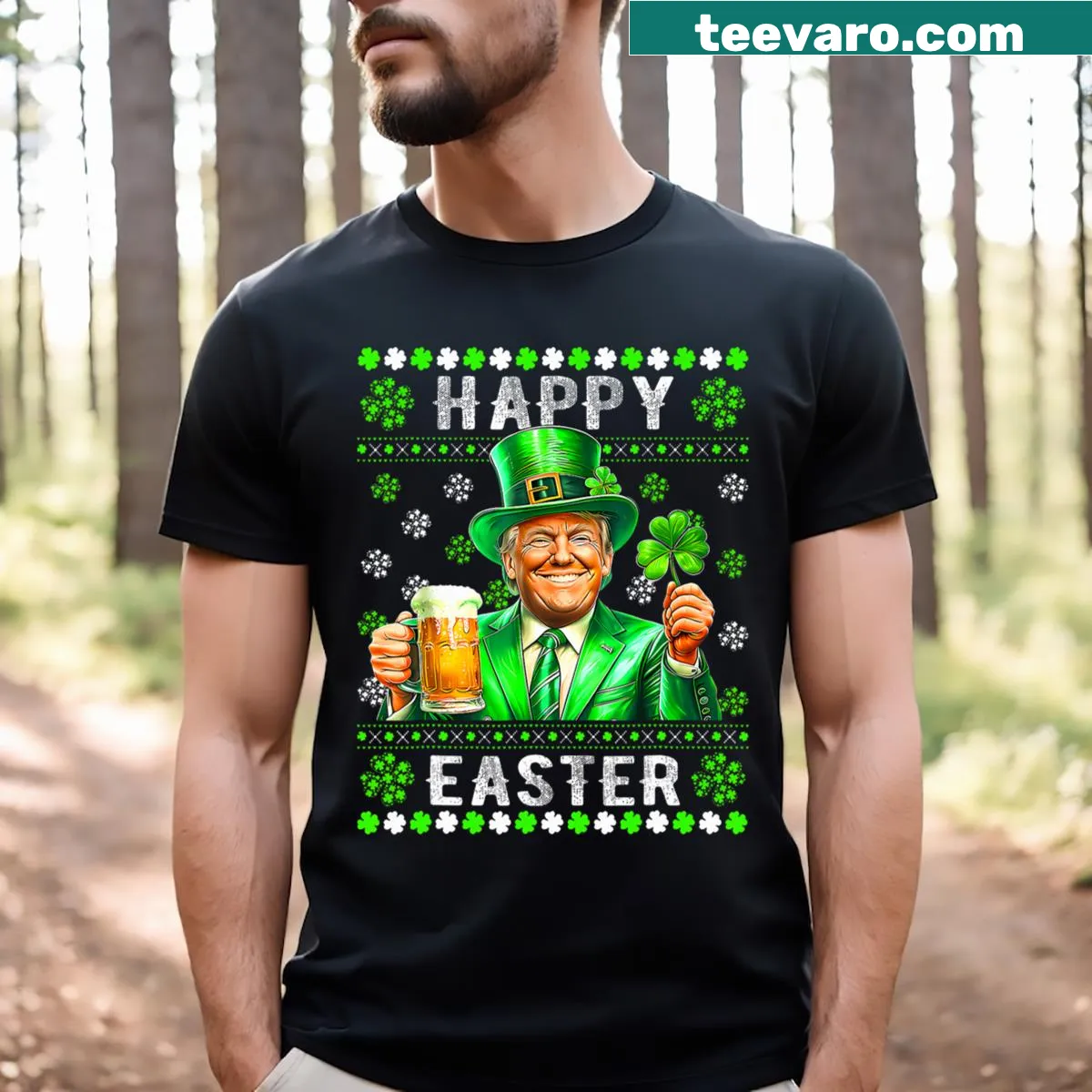 Funny Trump confused Easter and St Patricks Day graphic T-shirt — on a men's t-shirt