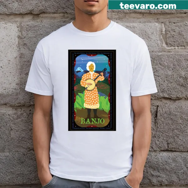Vintage-style t-shirt featuring a banjo graphic