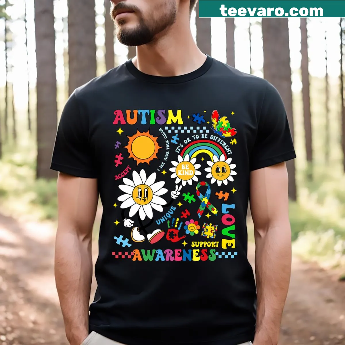 Illustration t-shirt with puzzle piece design for autism awareness — on a men's t-shirt