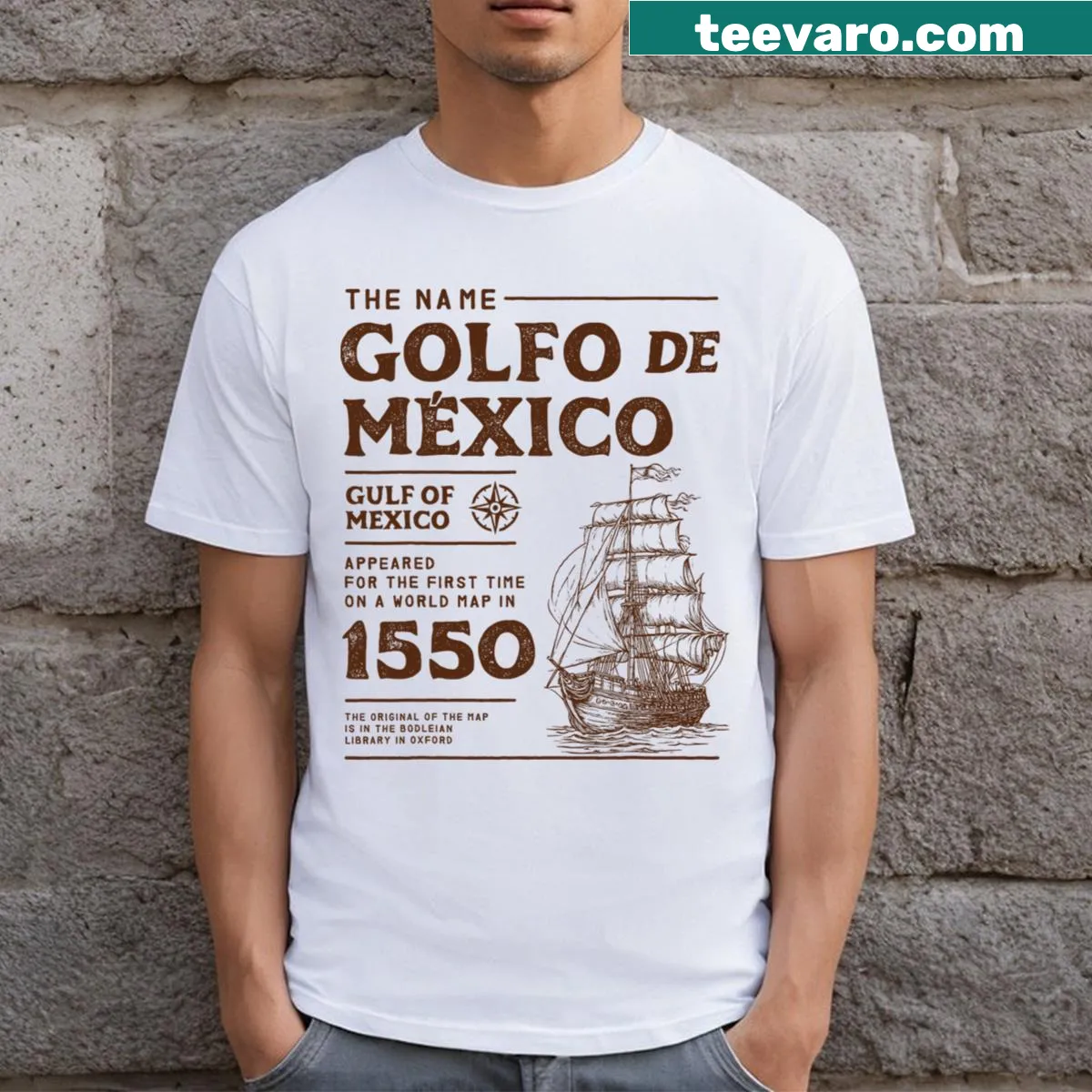 Retro design featuring the first Gulf of Mexico map since 1550 — on a men's t-shirt