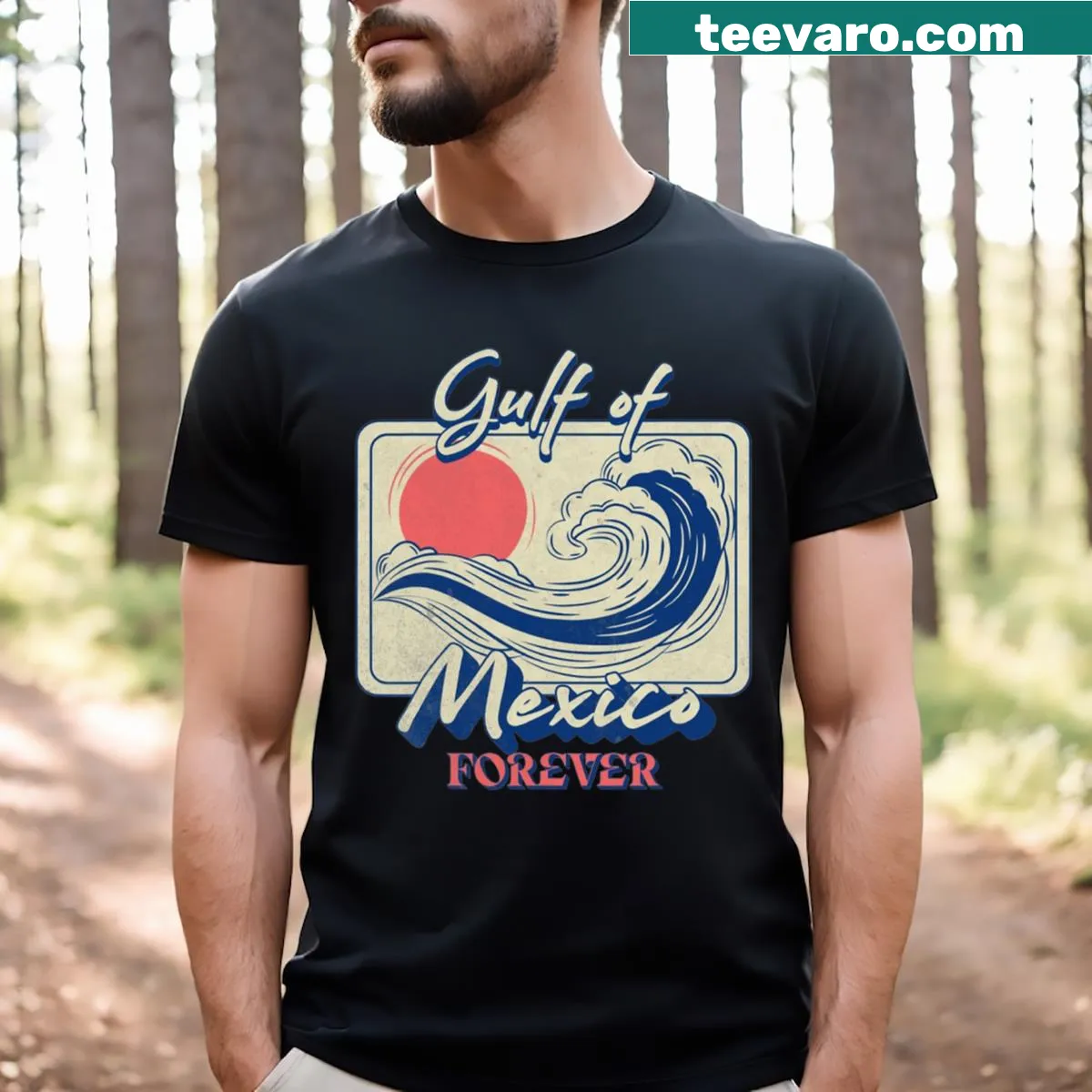 Vintage distressed t-shirt with 'Forever Gulf Of Mexico' text — on a men's t-shirt