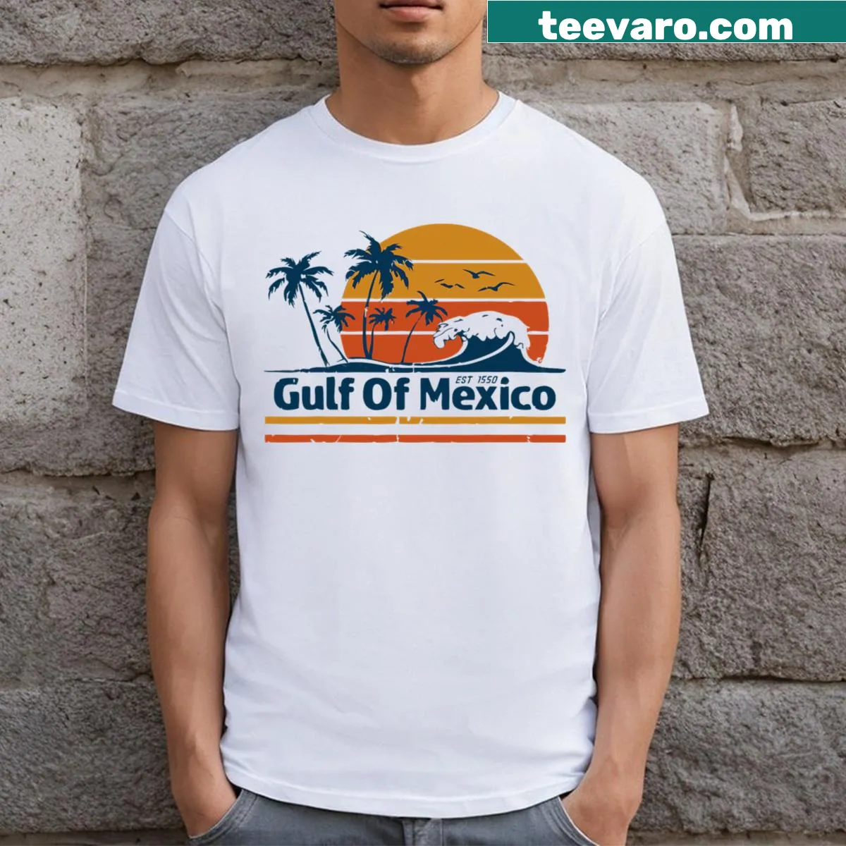 Illustrative Gulf of Mexico design T-shirt for coastal lovers — on a men's t-shirt