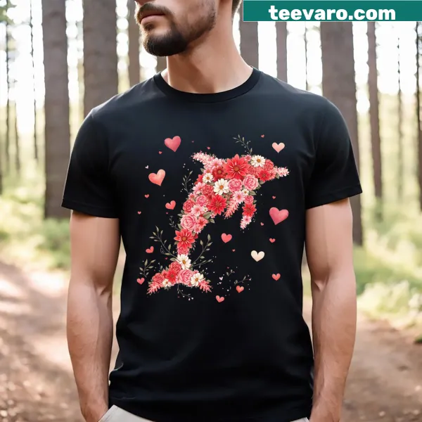 Floral graphic featuring a dolphin for Dolphintine's Day on a t-shirt.