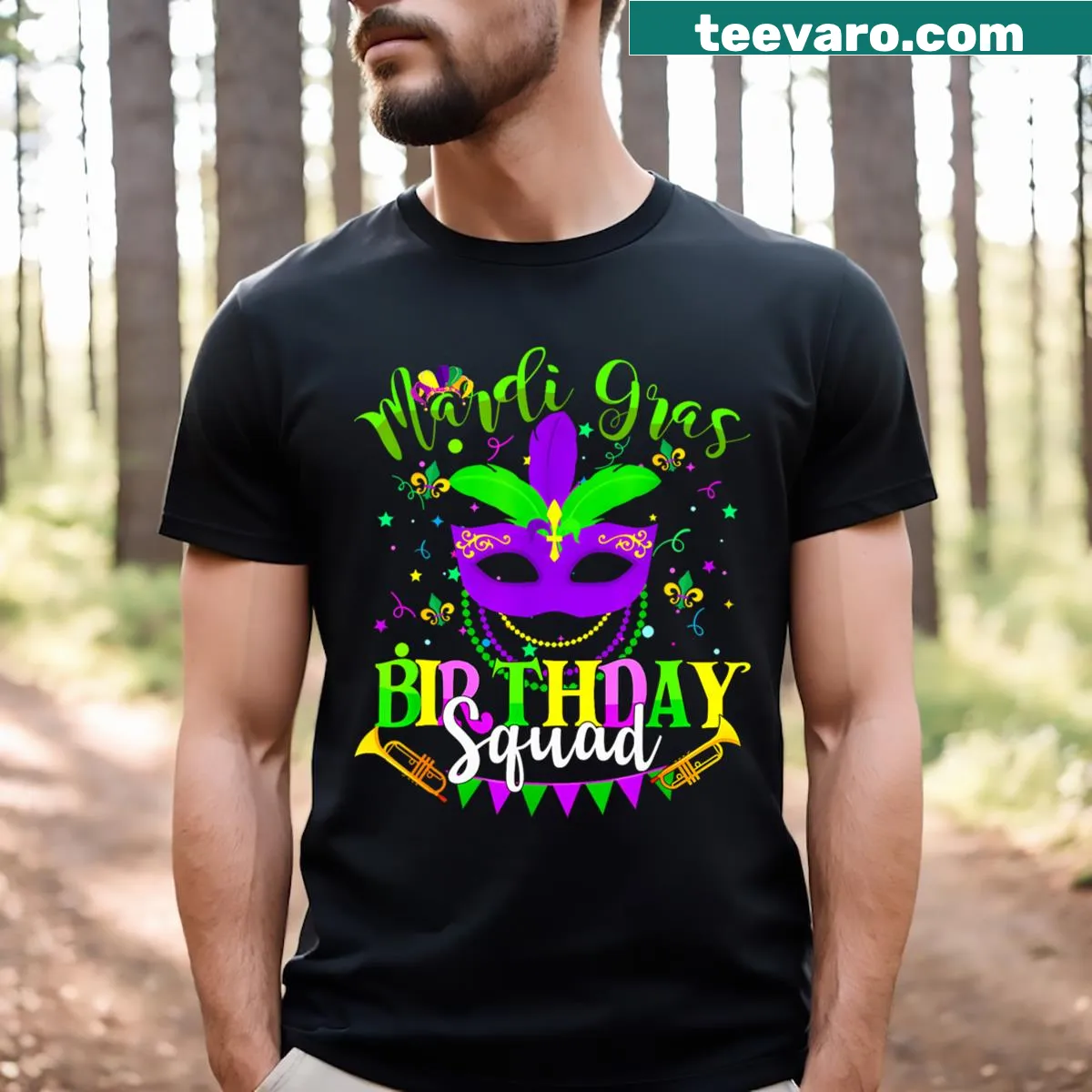 Fun kids t-shirt for Mardi Gras birthday celebrations — on a men's t-shirt