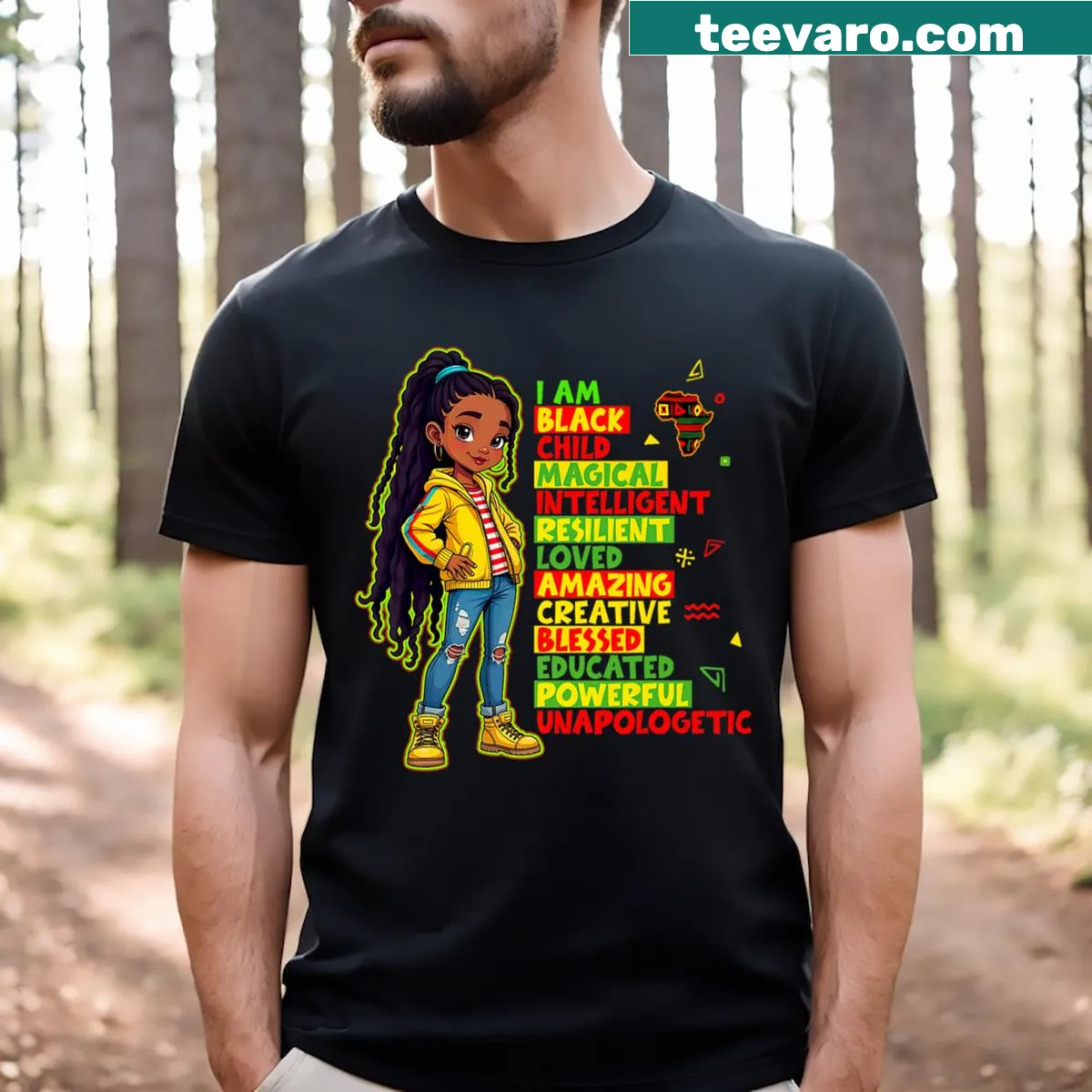 Empowering Black History Month T-shirt for girls — on a men's t-shirt