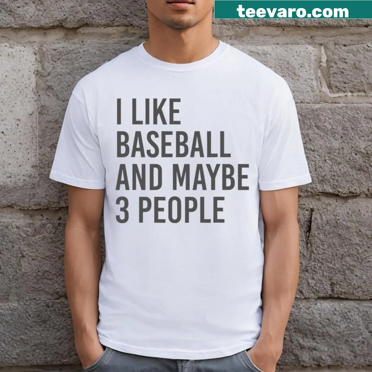 Playful text statement about baseball and friendships on a t-shirt — on a men's t-shirt