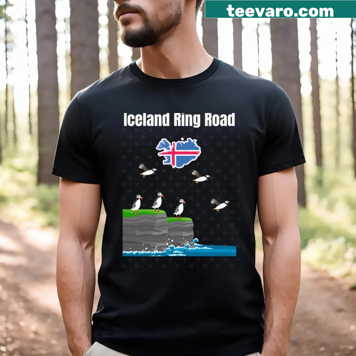 T-shirt featuring puffins and Iceland's flag for travel lovers — on a men's t-shirt