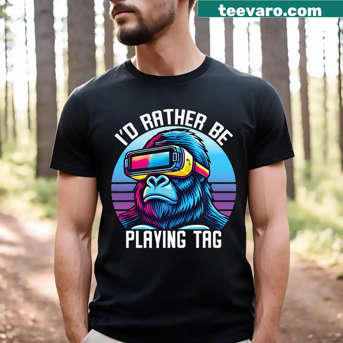 Funny gamer t-shirt with text about gorilla tag — on a men's t-shirt