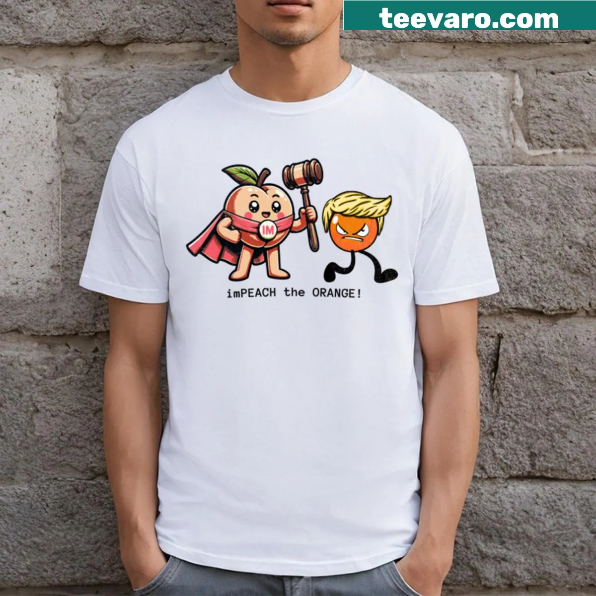 T-shirt with bold 'Impeach Trump' text — on a men's t-shirt