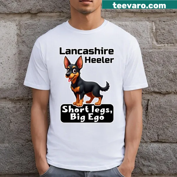 Funny Lancashire Heeler T-shirt featuring a dog with shorts