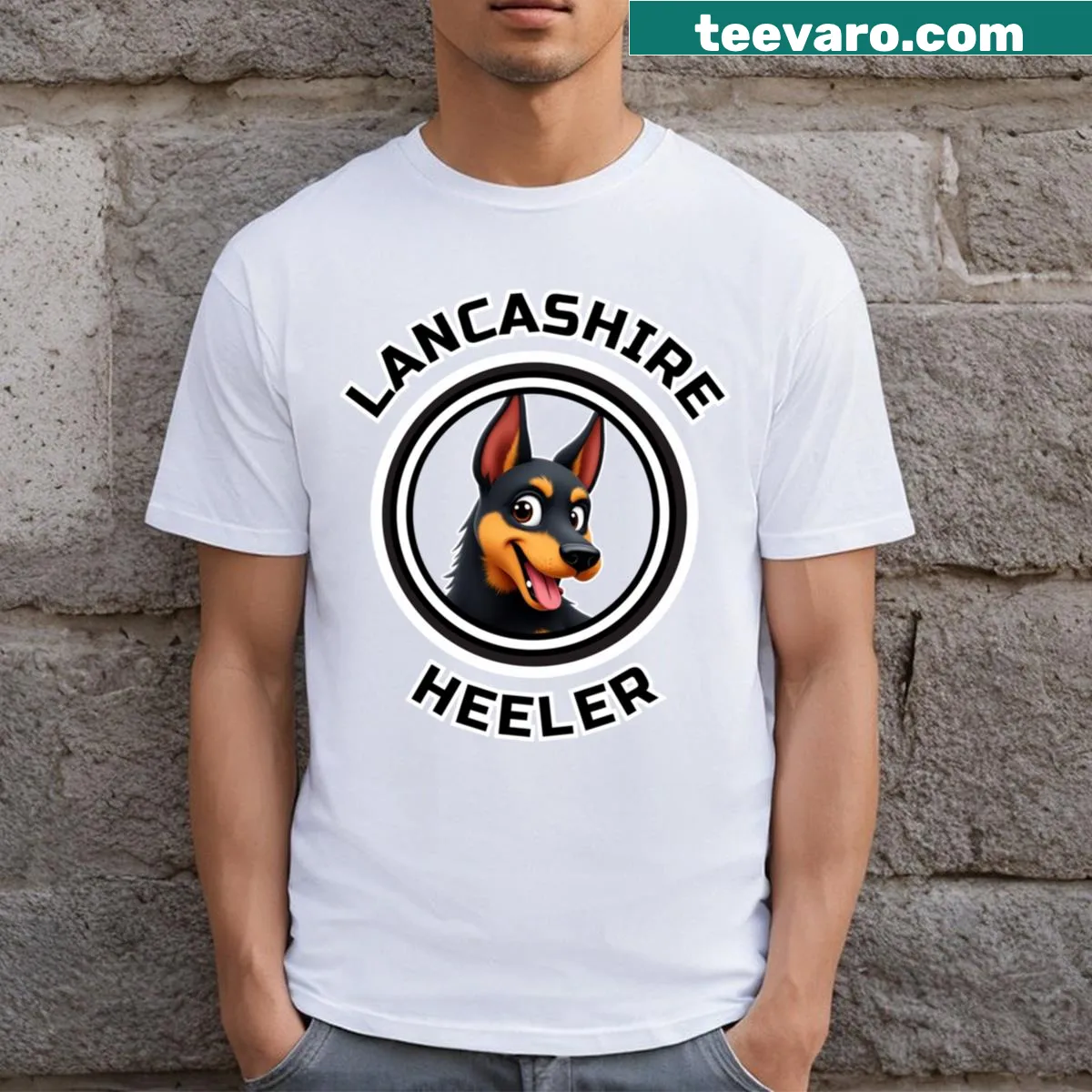 Illustration of a Lancashire Heeler dog on a T-shirt — on a men's t-shirt