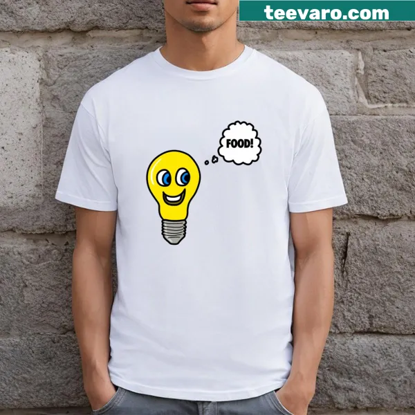 Playful t-shirt with a lightbulb and food idea illustration